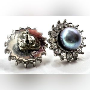 Rare Sterling Silver Freshwater Pearl Earrings w/ Attachable Rhinestone Halo!